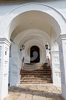 Entrance in Intercession cathedral of Intercession Pokrovsky convent in Suzdal, Russia