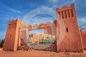 Entrance of ksar Ait Benhaddou, Ouarzazate. Ancient clay city in Morocco