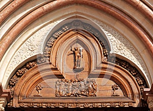 Entrance (left) of San Francesco, Assissi, Italy photo