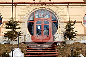 Entrance of the luxury hotel at Strbske Pleso