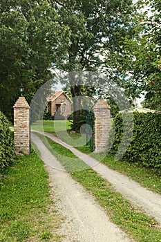 Entrance of manor listed as monument in Kirchdorf, Mecklenburg-Vorpommern, Germany