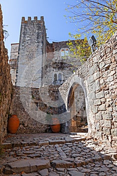 Entrance of the medieval Castle of Leiria with a gothic arch