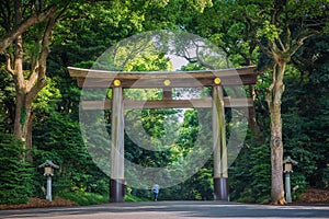 Entrance at Meiji-jingu temple in Central, Japan.