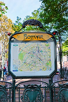 Entrance of Metro station Bolivar in Paris