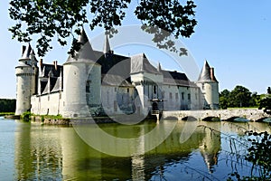 The entrance and the moat of the Plessis-BourrÃ© castle