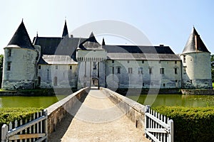 The entrance and the moat of the Plessis-BourrÃ© castle