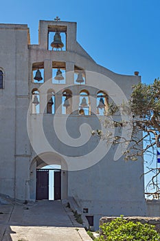 Entrance of Monastery Prophet Elias, Santorini island, Thira, Greece