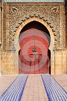 The entrance of Moulay Ismail Mausoleum. Meknes, Morocco