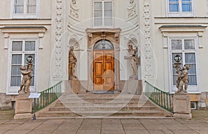 Entrance of Myslewicki Palace (1779) in Warsaw, Poland