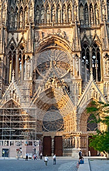 Entrance in Notre Dame Cathedral in Reims, France