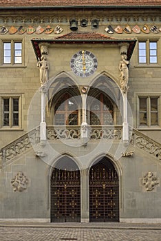 Entrance of the old city hall in Bern (RatHaus). Switzerland.