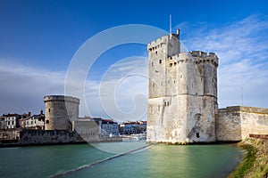 Entrance of the old harbor of La Rochelle, chrenta-maritime, Aquitaine in France.