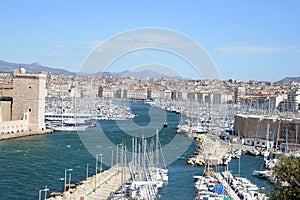 The entrance of the old port of Marseille, France