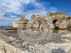 Entrance in the old town of Nessebar in Bulgaria with old ruins