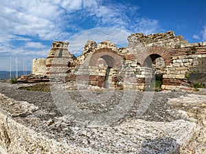 Entrance in the old town of Nessebar in Bulgaria with old ruins