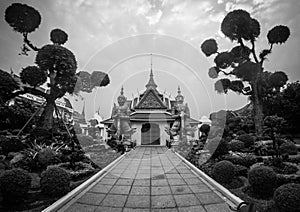 The entrance of the ordination chamber at the Wat Arun, Bangkok, Thailand