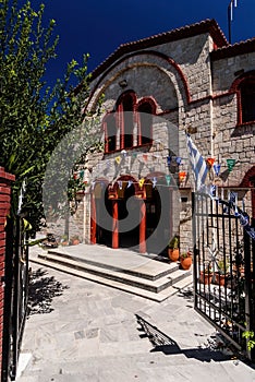 Entrance of orthodox church in Pefkochori, Greece