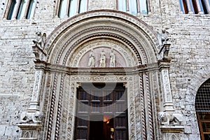 Entrance of the Palazzo dei Priori or comunale, Perugia, Umbria, Italy
