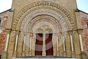 Entrance porch of the Sainte-Foy church in MorlaÃ s in the Bearn