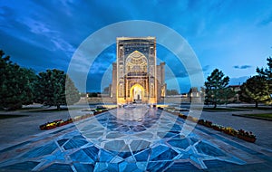 Entrance portal to Gur-e-Amir mausoleum in Samarkand, Uzbekistan