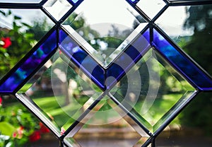 Entrance pvc door with tiffany leaded pane