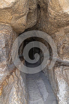 Entrance in the Pyramid of Cheops, Giza Necropolis. Al Haram, Giza Governorate, Egypt, Africa
