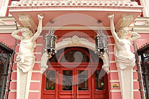 Entrance and Rich decoration of old hotel BRISTOL in Odessa, Ukraine