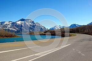 Entrance Road to Waterton Lakes National Park in the Canadian Rocky Mountains, Alberta, Canada