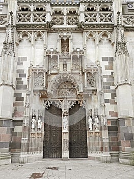 Entrance Roman Catholic church st.Elizabeth Kosice Slovakia.