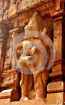 Entrance security statue of the second tower .The ancient temple of Brihadisvara Temple in Thanjavur, india.