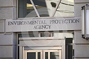 EPA - Entrance sign closeup to American Environmental Protection Agency office building in the nation's capitol.