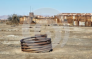 Entrance sign of deserted ghost town of Santa Laura