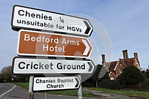 Entrance signs to Chenies village in Buckinghamshire, England, UK