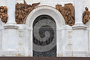 Entrance with stairs to the Cathedral of Christ the Saviour in Moscow, Russia.