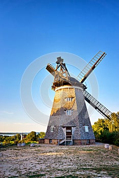 Entrance with stairs to the Dutch windmill on Usedom. Germany