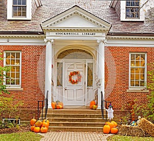 entrance Stockbridge Library Museum & Archives with Fall decorations