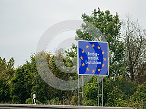 Entrance street highway sign to Germany, Member of European Union