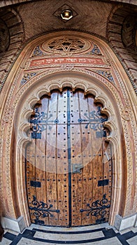 Entrance of the synagogue Choral Temple, Bucharest, Romania