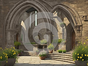 Entrance to an abbey with church-shaped arcades