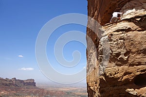 Entrance to Abuna Yemata Guh rock-hewn church, Gheralta, Tigray, Ethiopia