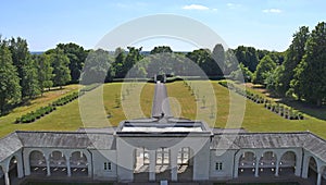 Entrance to Air Forces Memorial at Runnymede in Surrey from above
