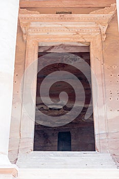 Entrance to Al-Khazneh in Petra, Jordan. Petra is UNESCO World Heritage Site and is one of New7Wonders of the World photo