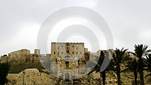 Entrance to Aleppo citadel, damaged by ISIS now, Syria