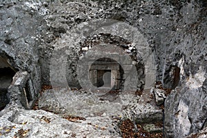 Entrance to an ancient Jewish funerary cave at Beit Shearim in Israel.