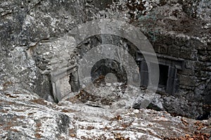 Entrance to an ancient Jewish funerary cave at Beit Shearim in Israel.