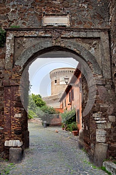 Entrance to Borgo di Ostia antica and Castello di Giulio II at R photo