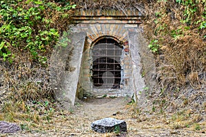 The entrance to a bunker in the forest