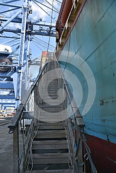 Entrance to the cargo ship, through the gangway.