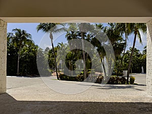 Entrance to a Caribbean luxury resort hotel.