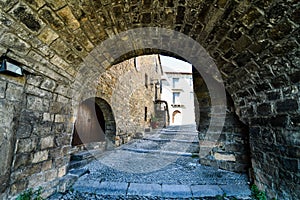 entrance to the castle, photo as a background , in ainsa sobrarbe , huesca aragon province